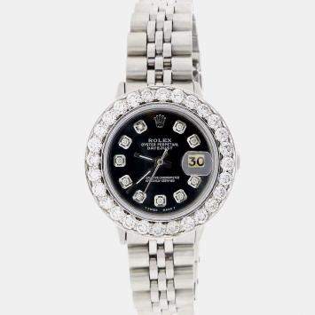 Rolex Customised Black Diamond Stainless Steel Datejust  Automatic Women's Wristwatch 26MM