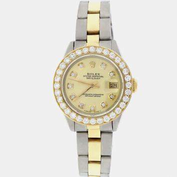 Rolex Customised Champagne Diamond 18K Yellow Gold Stainless Steel Datejust  Automatic Women's Wristwatch 26MM