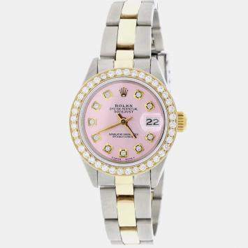Rolex Customised Pink Diamond 18K Yellow Gold Stainless Steel Datejust  Automatic Women's Wristwatch 26MM