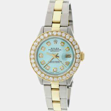 Rolex Customised Sky Blue MOP 1.30CT Diamond 18K Yellow Gold Stainless Steel Datejust  Automatic Women's Wristwatch 26MM