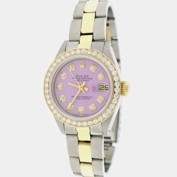 Rolex Customised Lavender Diamond 18K Yellow Gold Stainless Steel Datejust  Automatic Women's Wristwatch 26MM