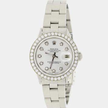 Rolex Customised Silver Diamond Stainless Steel Datejust  Automatic Women's Wristwatch 26mm