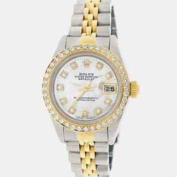 Rolex Customised Silver MOP Diamond 18K Yellow Gold Stainless Steel Datejust 79173 Automatic Women's Wristwatch 26mm