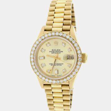 Rolex Customised Champagne Diamond 18K Yellow Gold President Datejust  Automatic Women's Wristwatch 26MM