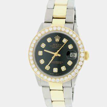 Rolex Customised Black 1.52CT Diamond 18K Yellow Gold Stainless Steel Datejust  Automatic Women's Wristwatch 31mm