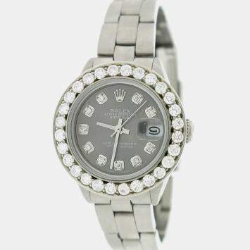 Rolex Customised Gray 1.96CT Diamond Stainless Steel Datejust  Automatic Women's Wristwatch 26mm