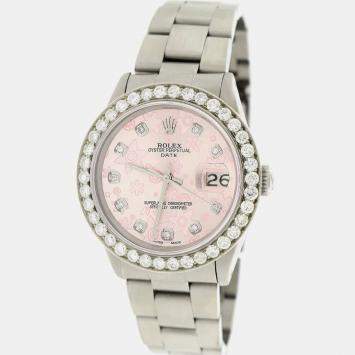 Rolex Customised Pink 2.7CT Diamond Stainless Steel Oyster Perpetual Date  Automatic Men's Wristwatch 34mm