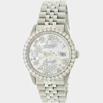 Rolex Customised Silver 2.8CT Diamond Stainless Steel Datejust  Automatic Men's Wristwatch 36MM