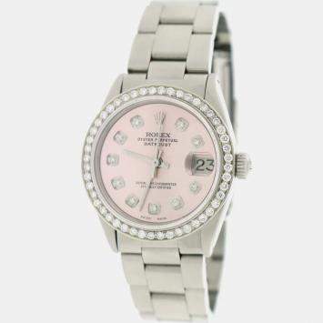 Rolex Customised Pink Diamond Stainless Steel Datejust  Automatic Women's Wristwatch 31mm