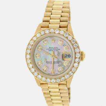 Rolex Customised Tahitian MOP Diamond 18K Yellow Gold President Datejust  Automatic Women's Wristwatch 26MM