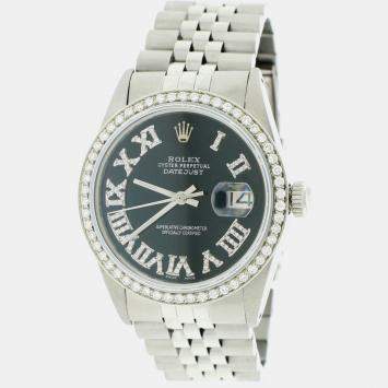 Rolex Customised Black Diamond Stainless Steel Datejust  Automatic Men's Wristwatch 36MM