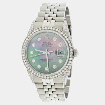 Rolex Customised Tahitian MOP 2.5CT Diamond Stainless Steel Datejust  Automatic Men's Wristwatch 36MM