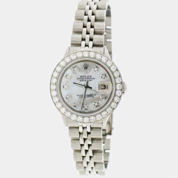 Rolex Customised White MOP 1.30CT Diamond Stainless Steel Datejust  Automatic Women's Wristwatch 26MM