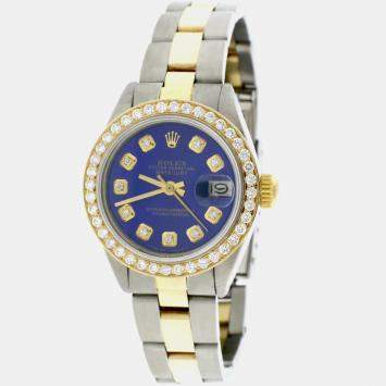 Rolex Customised Royal Blue Diamond 18K Yellow Gold Stainless Steel Datejust  Automatic Women's Wristwatch 26MM