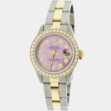 Rolex Customised Pink MOP Diamond 18K Yellow Gold Stainless Steel Datejust  Automatic Women's Wristwatch 26MM