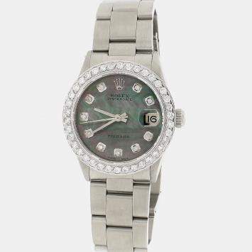 Rolex Customised Tahitian MOP 1.52CT Diamond Stainless Steel Date 6466 Automatic Women's Wristwatch 31mm