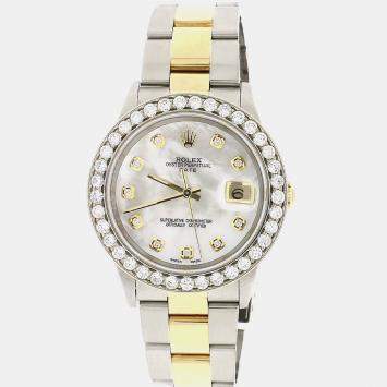Rolex Customised White MOP 2.7CT Diamond 18K Yellow Gold Stainless Steel Oyster Perpetual Date  Automatic Men's Wristwatch 34mm