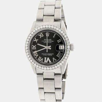 Rolex Customised Black Diamond Stainless Steel Datejust  Automatic Women's Wristwatch 31MM
