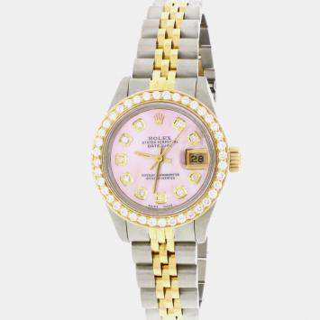 Rolex Customised Aqua MOP Diamond 18K Yellow Gold Stainless Steel Datejust  Automatic Women's Wristwatch 26mm
