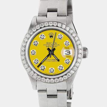 Rolex Customised Lemon Yellow Diamond Stainless Steel Datejust  Automatic Women's Wristwatch 26mm