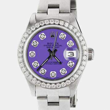 Rolex Customised Lavender Diamond Stainless Steel Datejust  Automatic Women's Wristwatch 26mm