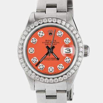 Rolex Customised Tiger Orange Diamond Stainless Steel Datejust  Automatic Women's Wristwatch 26mm