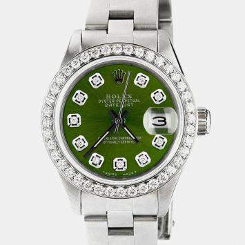 Rolex Customised Chartreuse Green Diamond Stainless Steel Datejust  Automatic Women's Wristwatch 26mm