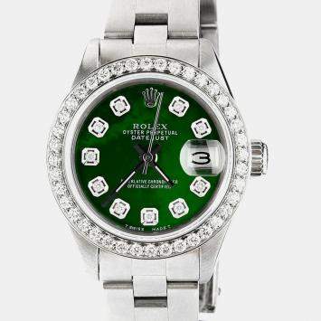 Rolex Customised Green MOP Diamond Stainless Steel Datejust  Automatic Women's Wristwatch 26mm
