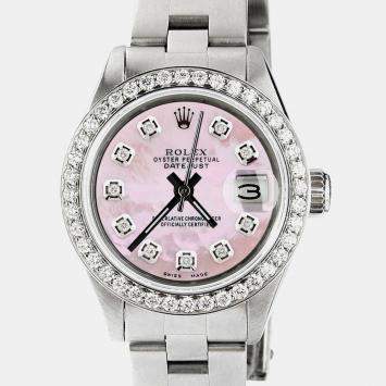 Rolex Customised Pink MOP Diamond Stainless Steel Datejust  Automatic Women's Wristwatch 26mm