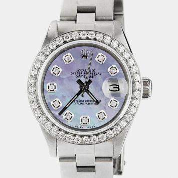 Rolex Customised Aqua MOP Diamond Stainless Steel Datejust  Automatic Women's Wristwatch 26mm