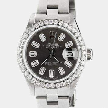 Rolex Customised Black Diamond Stainless Steel Datejust  Automatic Women's Wristwatch 26mm
