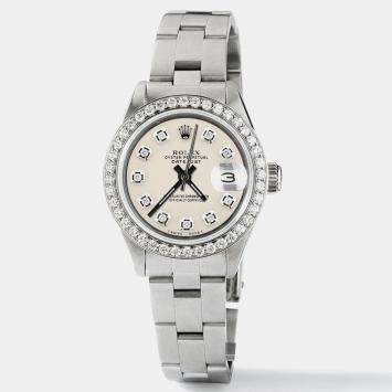 Rolex Customised Ivory Diamond Stainless Steel Datejust  Automatic Women's Wristwatch 26mm