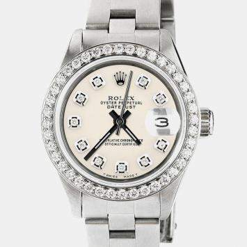 Rolex Customised Ivory Diamond Stainless Steel Datejust  Automatic Women's Wristwatch 26mm