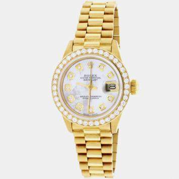 Rolex Customised White MOP Diamond 18K Yellow Gold President Datejust  Automatic Women's Wristwatch 26MM