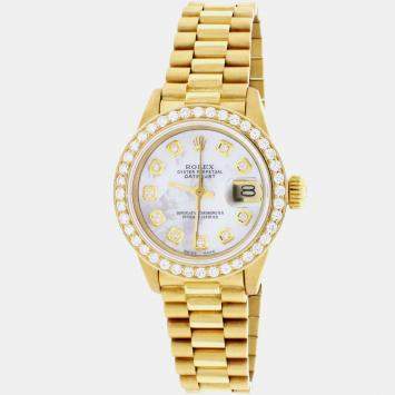 Rolex Customised White MOP Diamond 18K Yellow Gold President Datejust 6917 Automatic Women's Wristwatch 26MM