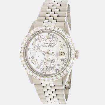 Rolex Customised Silver 2.7CT Diamond Stainless Steel Datejust  Automatic Men's Wristwatch 36MM