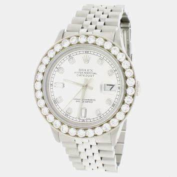 Rolex Customised Silver 3.95CT Diamond Stainless Steel Datejust  Automatic Men's Wristwatch 36mm