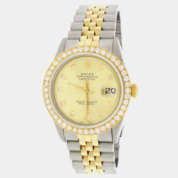 Rolex Customised Champagne 1.85CT Diamond 18K Yellow Gold Stainless Steel Datejust  Automatic Men's Wristwatch 36mm