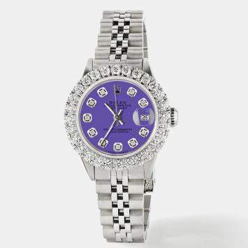 Rolex Customised Pastel Purple 2CT Diamond Stainless Steel Datejust  Automatic Women's Wristwatch 26mm