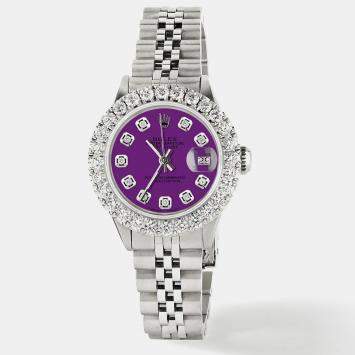 Rolex Customised Purple 2CT Diamond Stainless Steel Datejust  Automatic Women's Wristwatch 26mm