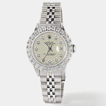 Rolex Customised Satin Linen 2CT Diamond Stainless Steel Datejust  Automatic Women's Wristwatch 26mm