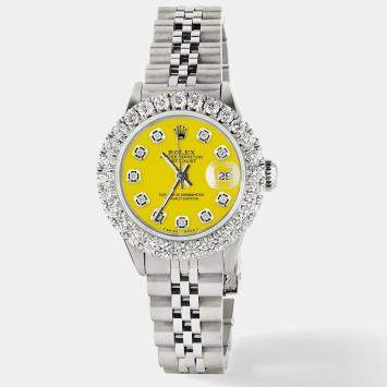 Rolex Customised Yellow 2CT Diamond Stainless Steel Datejust  Automatic Women's Wristwatch 26mm