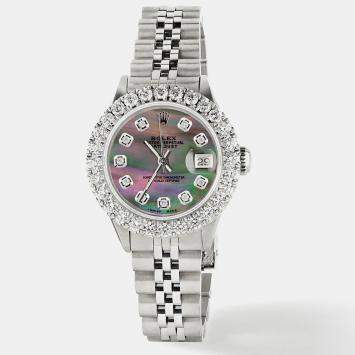 Rolex Customised Tahitian 2CT Diamond Stainless Steel Datejust  Automatic Women's Wristwatch 26mm