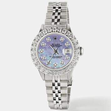 Rolex Customised Purple MOP 2CT Diamond Stainless Steel Datejust  Automatic Women's Wristwatch 26mm