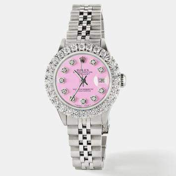 Rolex Customised Pink 2CT Diamond Stainless Steel Datejust  Automatic Women's Wristwatch 26mm