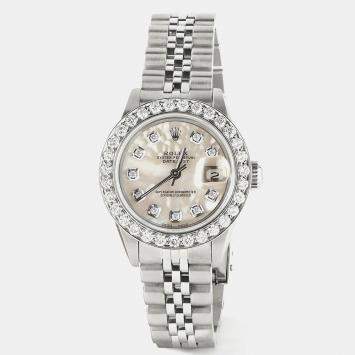 Rolex Customised White MOP 1.3CT Diamond Stainless Steel Datejust  Automatic Women's Wristwatch 26mm