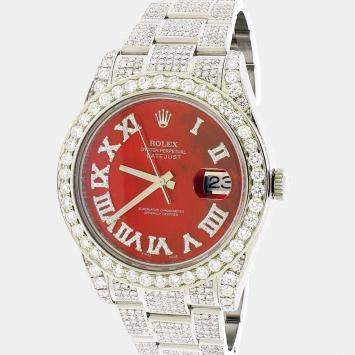 Rolex Customised Red MOP 11CT Diamond Stainless Steel Datejust II 116300 Automatic Men's Wristwatch 41mm
