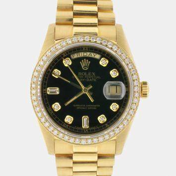 Rolex Customised Black Diamond 18K Yellow Gold Day-Date  Automatic Men's Wristwatch 36mm