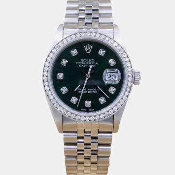 Rolex Customised Green 1.15CT Diamond Stainless Steel Datejust  Automatic Men's Wristwatch 36mm