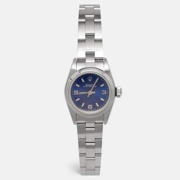 Pre Owned Rolex Blue Stainless Steel Oyster Perpetual 67180 Women's Wristwatch 24 mm